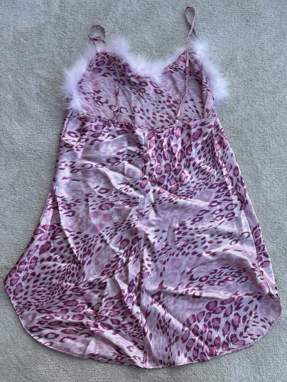Cinema Etoile Women's Pink Cheetah Print Satin Intimates Gown With Feather Trim